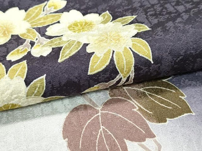 平和屋着物●極上　訪問着　草花文　暈し染め　紫黒色地　逸品　CZAA4665s6