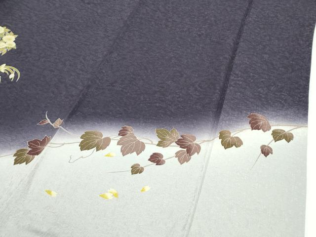 平和屋着物●極上　訪問着　草花文　暈し染め　紫黒色地　逸品　CZAA4665s6