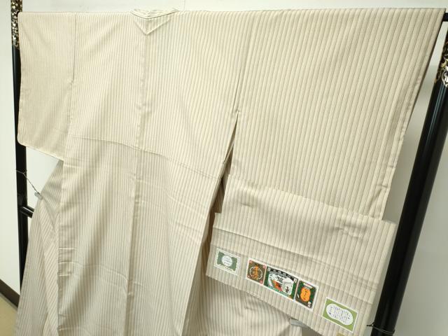 平和屋着物●極上　本塩沢　やまだ織　縞　阿部芳子作　証紙付き　逸品　未使用　CZAA4666s6