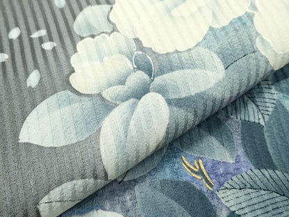 平和屋着物●極上　東京友禅　菅有鬼一　訪問着　椿　暈し染め　金銀彩　ストーングレイ色地　反端付き　逸品　CZAA4683s6