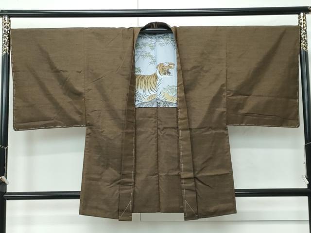平和屋着物○極上 男性 紬 アンサンブル 色無地 媚茶色 逸品 未使用