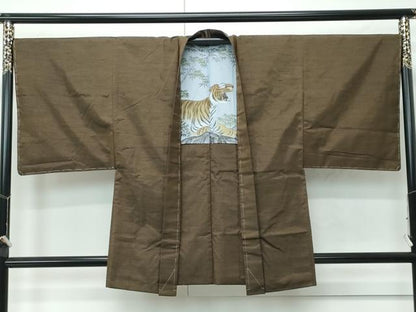 平和屋着物●極上　男性　紬　アンサンブル　色無地　媚茶色　逸品　未使用　CZAA4687s6