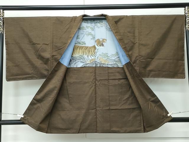 平和屋着物○極上 男性 紬 アンサンブル 色無地 媚茶色 逸品 未使用