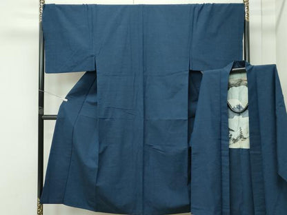 平和屋着物●極上　男性　紬　アンサンブル　色無地　鉄御納戸色　逸品　CZAA4688s6