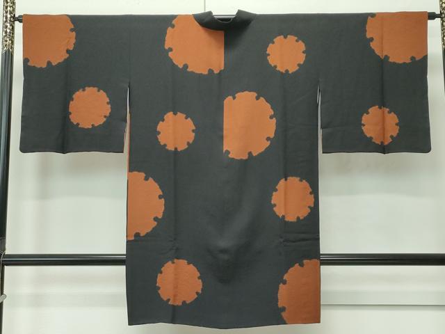 平和屋着物＃極上　道中着　ロング丈　絞り　雪輪文様　黒地　逸品　CZAA4695s6