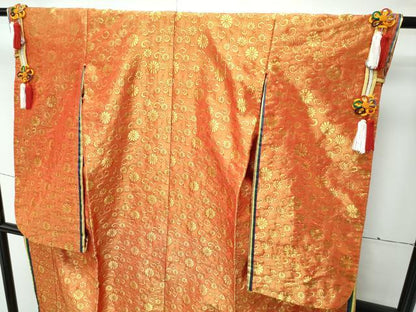 平和屋本店[]極上　七五三　女の子　7歳　祝着　十二単風　菊唐草文　金糸　逸品　CZAA4696s6