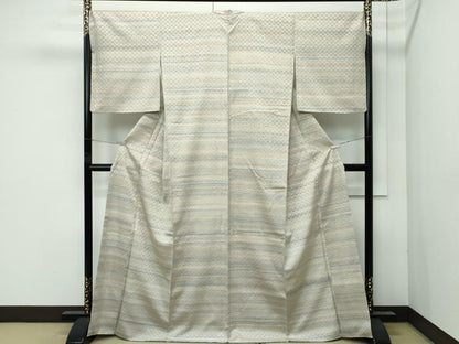 平和屋本店●極上　藍香房　花織　紬　横段文　逸品　CZAA4697s6