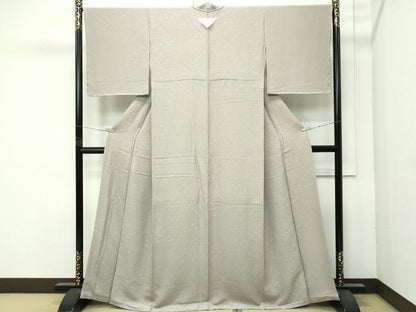 平和屋着物●極上　黄金糸　お召　花唐草文　茶鼠色地　反端付き　逸品　未使用　CZAA4698s6