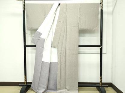 平和屋着物●極上　黄金糸　お召　花唐草文　茶鼠色地　反端付き　逸品　未使用　CZAA4698s6