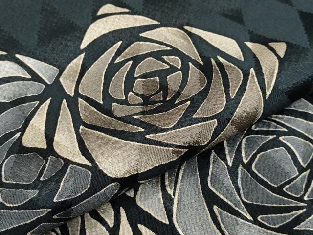 平和屋着物▽極上　小紋　単衣　薔薇　バラ　黒地　逸品　CZAA4699s6 平和屋着物▽極上 小紋 単衣 薔薇 バラ 黒地 逸品 CZAA4699s6