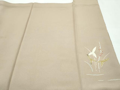 平和屋本店●極上　本加賀友禅作家　木村雨山画　染色工芸作家　吉田芳彩作　訪問着　鴛鴦草花文　暈し染め　枯色地　逸品　CZAA5772s6