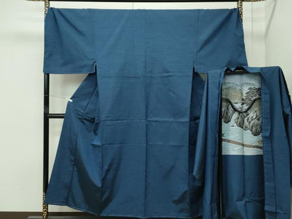 平和屋着物●極上　男性　紬　アンサンブル　キングサイズ　色無地　鉄御納戸色　逸品　未使用　CZAA4707s6