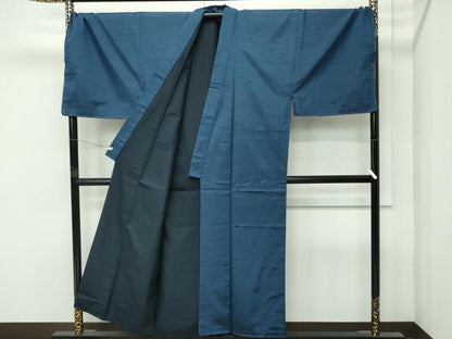 平和屋着物●極上　男性　紬　アンサンブル　キングサイズ　色無地　鉄御納戸色　逸品　未使用　CZAA4707s6