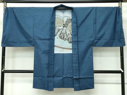 平和屋着物●極上　男性　紬　アンサンブル　キングサイズ　色無地　鉄御納戸色　逸品　未使用　CZAA4707s6