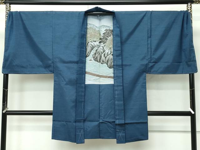 平和屋着物●極上　男性　紬　アンサンブル　キングサイズ　色無地　鉄御納戸色　逸品　未使用　CZAA4707s6