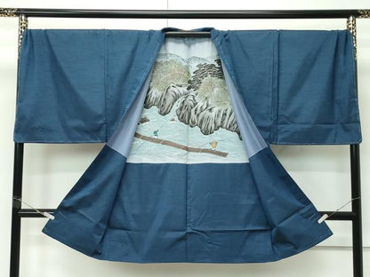 平和屋着物●極上　男性　紬　アンサンブル　キングサイズ　色無地　鉄御納戸色　逸品　未使用　CZAA4707s6