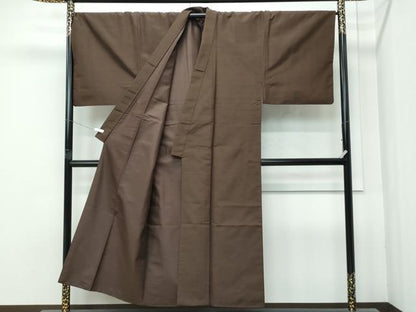 平和屋本店●極上　男性　紬　アンサンブル・長襦袢セット　色無地　涅色　逸品　CZAA4710s6