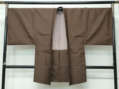 平和屋本店●極上　男性　紬　アンサンブル・長襦袢セット　色無地　涅色　逸品　CZAA4710s6
