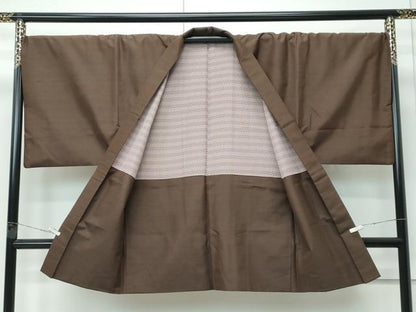 平和屋本店●極上　男性　紬　アンサンブル・長襦袢セット　色無地　涅色　逸品　CZAA4710s6