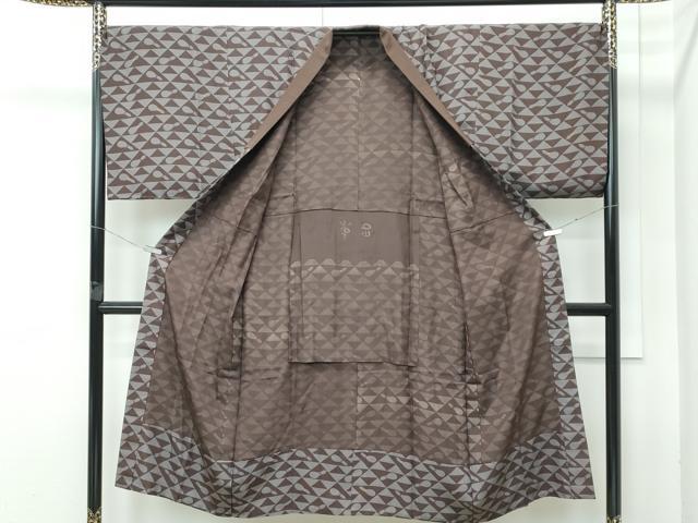 平和屋本店●極上　男性　紬　アンサンブル・長襦袢セット　色無地　涅色　逸品　CZAA4710s6