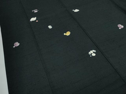 平和屋着物●極上　赤城紬　手座繰り　草木染　犬　黒地　証紙付き　逸品　CZAA4712s6