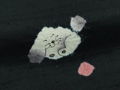 平和屋着物●極上　赤城紬　手座繰り　草木染　犬　黒地　証紙付き　逸品　CZAA4712s6