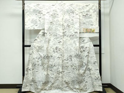 平和屋本店●極上　訪問着　本場縞大島紬地　白大島　総刺繍　御所解文　大島紬巨匠　証紙付き　逸品　未使用　CZAA5724s6