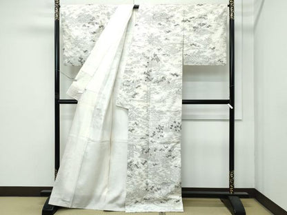 平和屋本店●極上　訪問着　本場縞大島紬地　白大島　総刺繍　御所解文　大島紬巨匠　証紙付き　逸品　未使用　CZAA5724s6