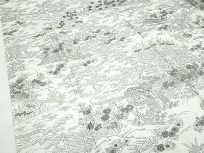 平和屋本店●極上　訪問着　本場縞大島紬地　白大島　総刺繍　御所解文　大島紬巨匠　証紙付き　逸品　未使用　CZAA5724s6