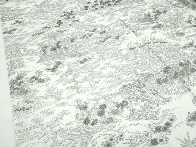 平和屋本店●極上　訪問着　本場縞大島紬地　白大島　総刺繍　御所解文　大島紬巨匠　証紙付き　逸品　未使用　CZAA5724s6