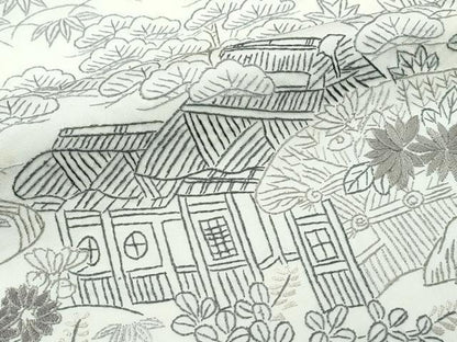 平和屋本店●極上　訪問着　本場縞大島紬地　白大島　総刺繍　御所解文　大島紬巨匠　証紙付き　逸品　未使用　CZAA5724s6