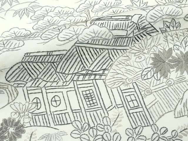 平和屋本店●極上　訪問着　本場縞大島紬地　白大島　総刺繍　御所解文　大島紬巨匠　証紙付き　逸品　未使用　CZAA5724s6