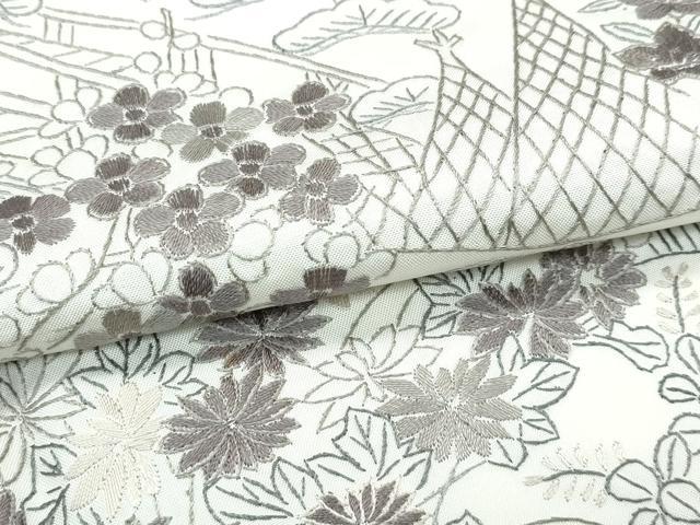 平和屋本店●極上　訪問着　本場縞大島紬地　白大島　総刺繍　御所解文　大島紬巨匠　証紙付き　逸品　未使用　CZAA5724s6