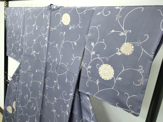 平和屋本店●極上　訪問着　刺繍　正倉院花唐草文　紫鼠色地　逸品　未使用　CZAA4717s6