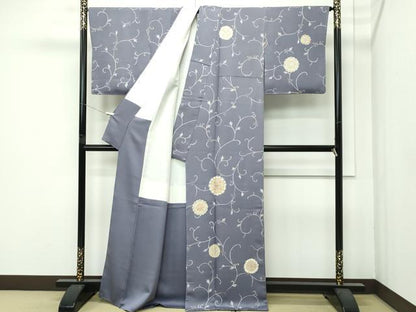 平和屋本店●極上　訪問着　刺繍　正倉院花唐草文　紫鼠色地　逸品　未使用　CZAA4717s6