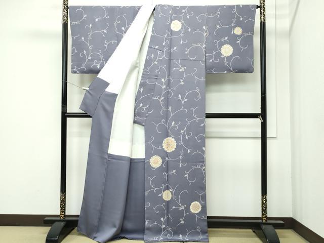 平和屋本店●極上　訪問着　刺繍　正倉院花唐草文　紫鼠色地　逸品　未使用　CZAA4717s6