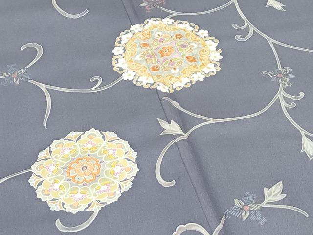 平和屋本店●極上　訪問着　刺繍　正倉院花唐草文　紫鼠色地　逸品　未使用　CZAA4717s6