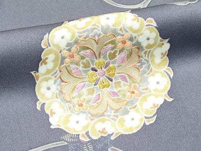 平和屋本店●極上　訪問着　刺繍　正倉院花唐草文　紫鼠色地　逸品　未使用　CZAA4717s6