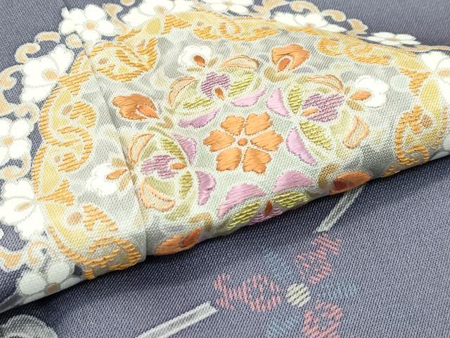 平和屋本店●極上　訪問着　刺繍　正倉院花唐草文　紫鼠色地　逸品　未使用　CZAA4717s6