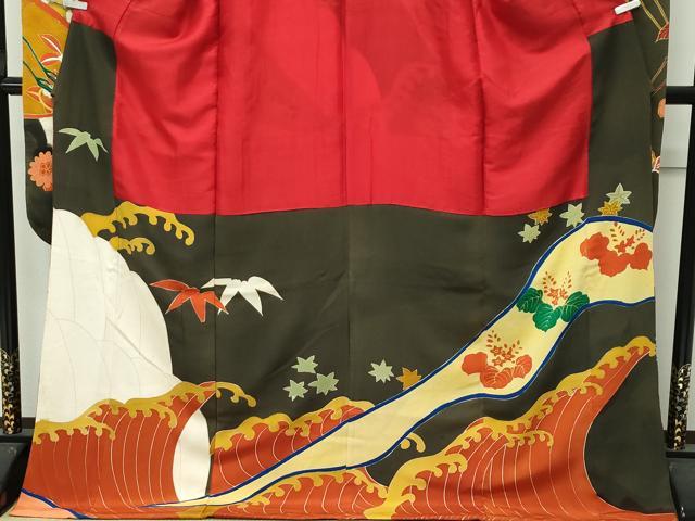 平和屋本店●極上　アンティーク　大正ロマン　振袖　駒刺繍　立波飛鶴花文　金銀糸　逸品　CZAA4718s6
