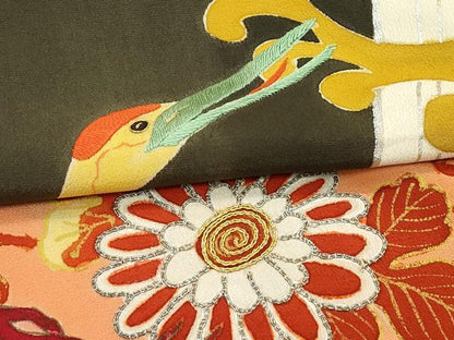 平和屋本店●極上　アンティーク　大正ロマン　振袖　駒刺繍　立波飛鶴花文　金銀糸　逸品　CZAA4718s6