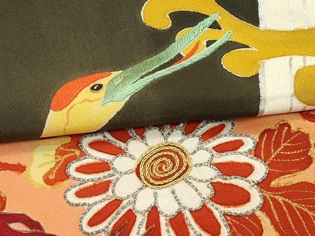 平和屋本店●極上　アンティーク　大正ロマン　振袖　駒刺繍　立波飛鶴花文　金銀糸　逸品　CZAA4718s6