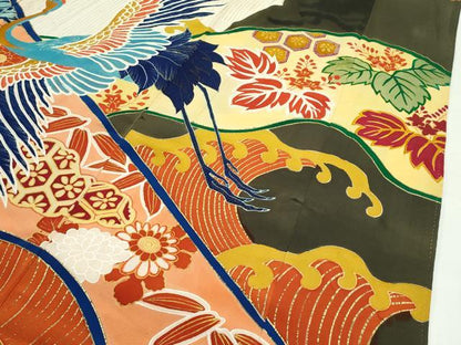 平和屋本店●極上　アンティーク　大正ロマン　振袖　駒刺繍　立波飛鶴花文　金銀糸　逸品　CZAA4718s6