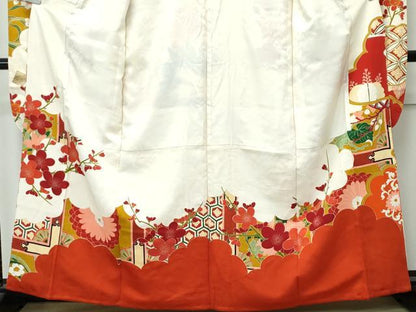 平和屋本店●極上　アンティーク　大正ロマン　振袖　駒刺繍　飛鶴花松文　金銀彩　逸品　CZAA4719s6