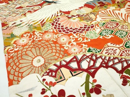 平和屋本店●極上　アンティーク　大正ロマン　振袖　駒刺繍　飛鶴花松文　金銀彩　逸品　CZAA4719s6