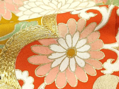 平和屋本店●極上　アンティーク　大正ロマン　振袖　駒刺繍　飛鶴花松文　金銀彩　逸品　CZAA4719s6