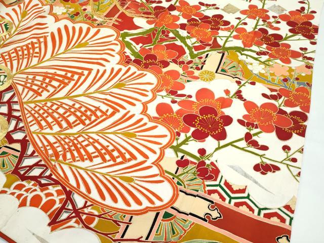 平和屋本店●極上　アンティーク　大正ロマン　振袖　駒刺繍　飛鶴花松文　金銀彩　逸品　CZAA4719s6