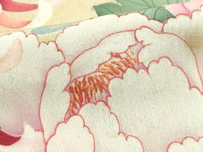 平和屋着物●極上　アンティーク　大正ロマン　振袖　刺繍　花車文　暈し染め　黒地　金彩　逸品　CZAA4720s6