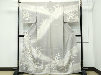 平和屋本店●極上　創業460年・千總　訪問着　駒刺繍　草花文　暈し染め　金彩　利休白茶色地　高島屋扱い　逸品　CZAA5720s6
