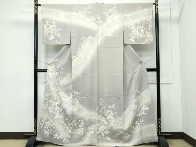 平和屋本店●極上　創業460年・千總　訪問着　駒刺繍　草花文　暈し染め　金彩　利休白茶色地　高島屋扱い　逸品　CZAA5720s6